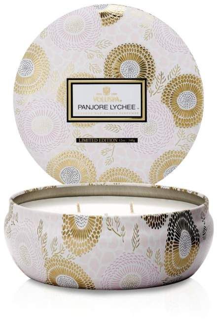 Voluspa Panjore Lychee 3 Wick Candle In Decorative Tin