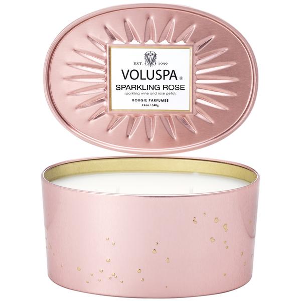 Voluspa Sparkling Rose -2 Wick Candle In A Decorative Oval Tin