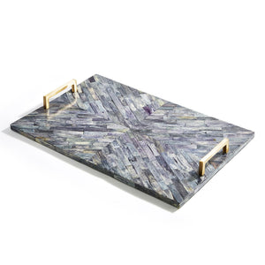 GREYSTONE MOSAIC TILE DECORATIVE TRAY WITH BRASS HANDLE