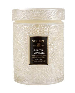 Voluspa Santal Vanille 5.5 Oz Embossed Glass Jar Candle W/ Glass Lid