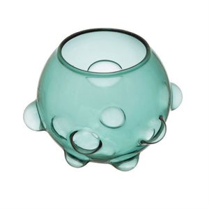 GLASS BALL VASE WITH BUBBLES, BLUE