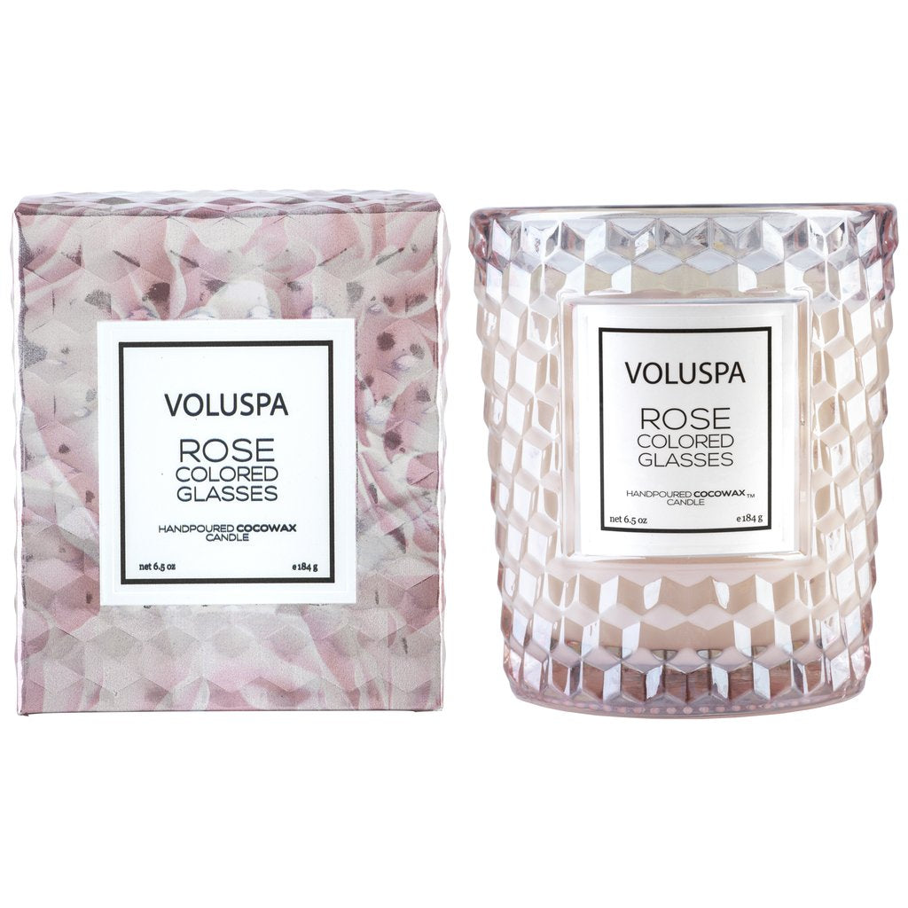 Voluspa Rose Colored Glasses Classic Candle in Textured Glass
