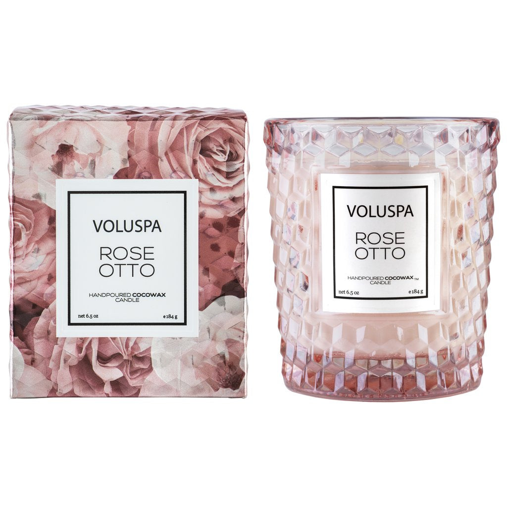 Voluspa Rose Otto Classic Candle in Textured Glass