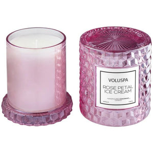 Voluspa Rose Petal Ice Cream Icon Candle with Cloche Cover
