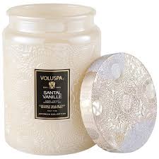 Voluspa Santal Vanille Large Embossed Glass Candle W/ Lid