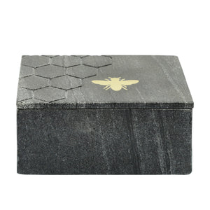 MARBLE 7 x 5 MARBLE BOX W/BEE ACCENT