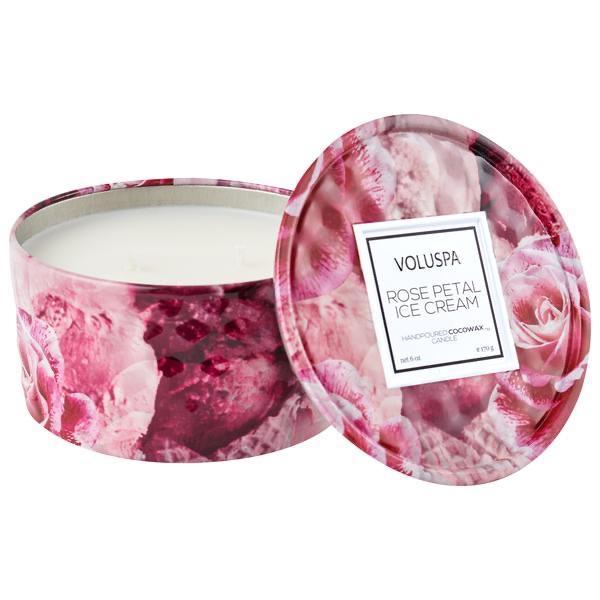 Voluspa Rose Petal Ice Cream 6 Oz Mini Tin Candle
