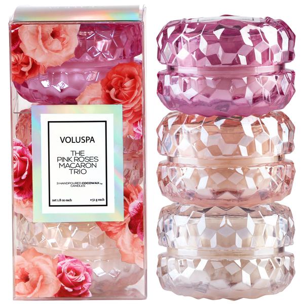 Voluspa Roses Macaron Trio - Rose Petal Ice Cream, Rose Colored Glasses, Rose Otto 1.8 oz each