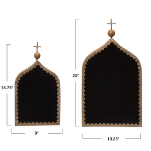 10-1/4"W x 5-1/4"D x 20"H & 8"W x 4-1/2"D x 14-3/4"H METAL CRECHE SHELVES, ANTIQUE GOLD FINISH, SET OF 2 (HANGS OR STS)