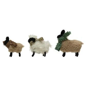 6"L x 5-1/2"H, 5-1/4"L x 4-1/2"H & 4-1/4"L x 4-1/4"H WOOL FELT SHEEP w/SCARVES, SET OF 3